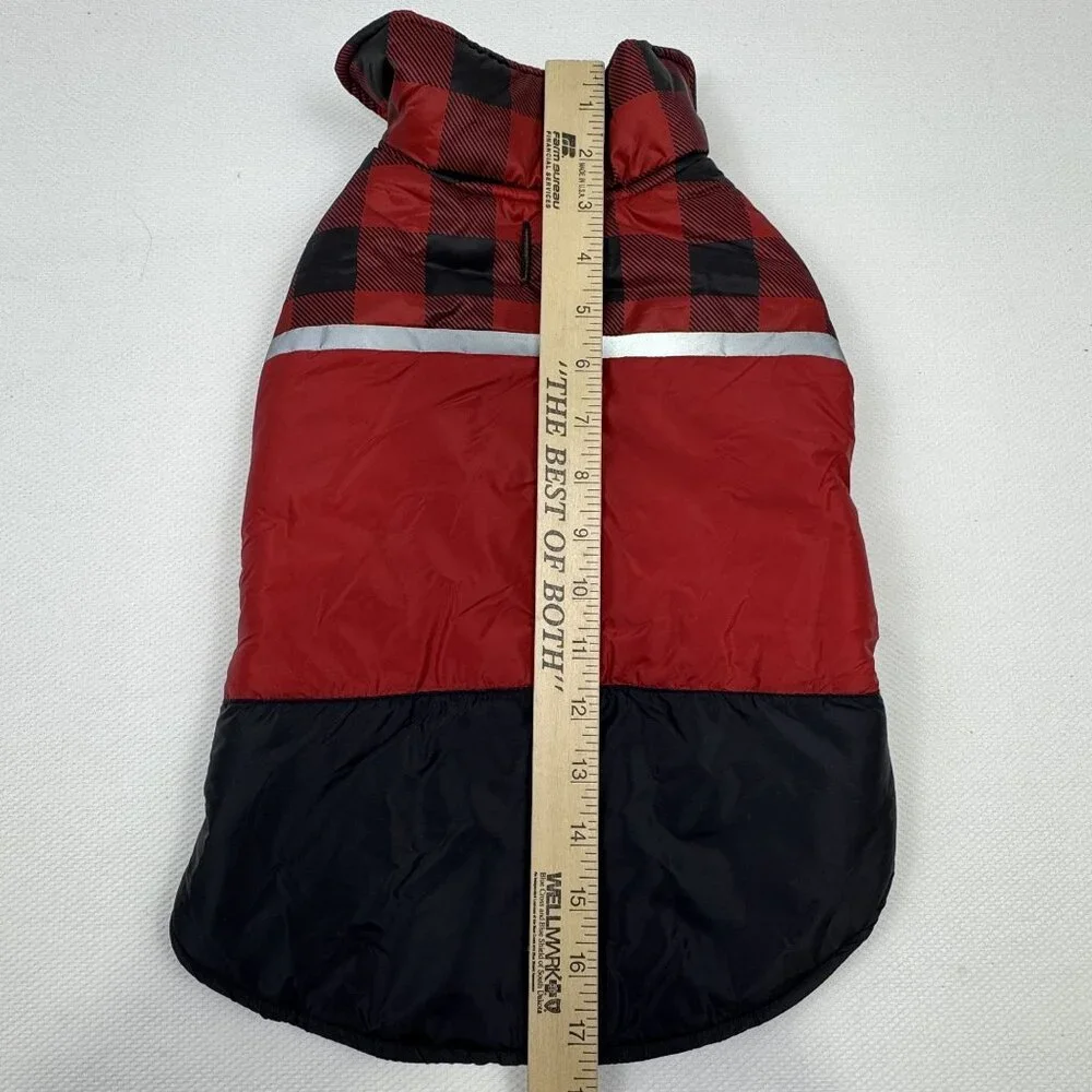 32 Degrees Heat Red Black Plaid Dog Jacket Medium Puffer Vest Adjustable NEW